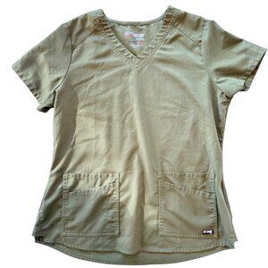 Greys Anatomy By Barco Womens V-Neck Scrub Top Olive Green L Durable Stretch Fab